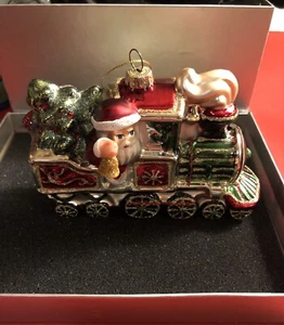 6” LARGE Blown Glass Santa Driving Train Locomotive Snowman & Teddy Bear NEW - Picture 1 of 12