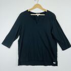 Orvis Black Jersey Knit Active 3/4 Sleeve V-Neck Shirt Top Tunic Womens Large