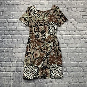 Hilo Hattie Hawaiian Faux Wrap Dress Women’s M Brown Multicolor Floral Tribal - Picture 1 of 9