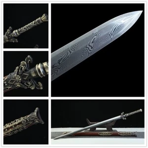 HandMade tradition Martial Arts Sword Sharp Damascus Steel Blade Brass Handle - Picture 1 of 17