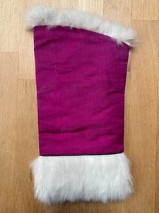 Antique Chinese cuff, cerise silk Damask lined with white fur 25.5 x 13 cm - Picture 1 of 7