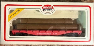 Model Power 40' Flat Car w/Logs Burlington 281 8210 NIP - Picture 1 of 1