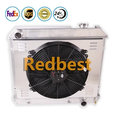 3Row Aluminum 22.75" Radiator&Shroud&16"Fan For 1963-1966 Chevrolet C10 Panel I6 - Image 1 of 4