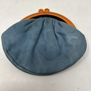 Vintage Budd Leather Creation Change Purse Clutch Mid Century Blue With Lucite