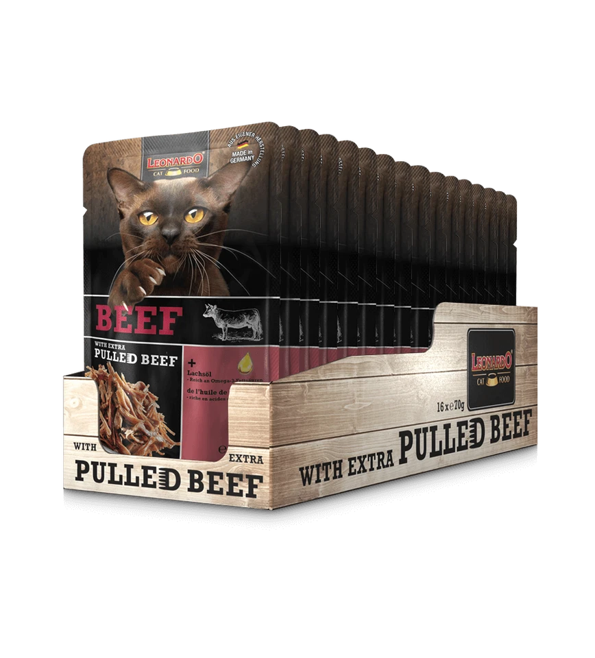 Leonardo Frischebeutel Beef mit Fleischstreifen Pulled Beef 16x 70g