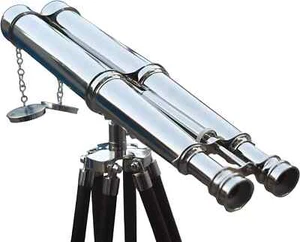18'' Chrome Maritime Brass Binocular with Wooden Tripod Stand Floor Telescope - Picture 1 of 7
