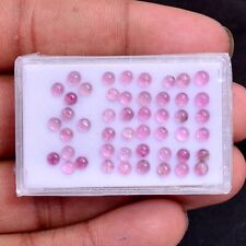 48 Pcs Natural Tourmaline 3mm Round Pink Cabochon Untreated Loose Gemstones Lot