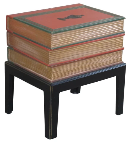 Vintage Neoclassical Faux Leather Modern Stacked Book Side End Table Designer Cover
