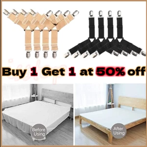 Bed Sheet Fasteners Adjustable Elastic Suspenders Straps Mattress Covers Clips - Picture 1 of 9