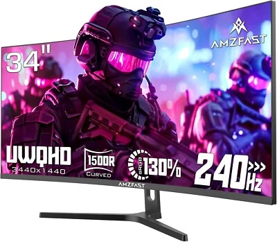 Amzfast 34 Zoll Curved Gaming Monitor 240Hz 1ms UWQHD 3440x1440 FreeSync Premium - Bild 1 von 4