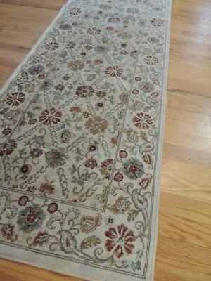 2x7 Silk RUNNER Floral Rug Beige Rust Green “machine made” - Image 1 of 4
