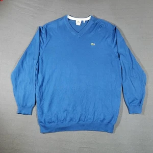 Lacoste V Neck Sweatshirt Mens 9L / 4XL Blue Crocodile Patch Logo Dad Sweater - Picture 1 of 10