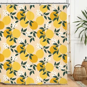 Lemon Fruit Shower Curtain Set 60Wx71H Inches Cute Yellow Plant Leaves Fresh ... - Picture 1 of 6