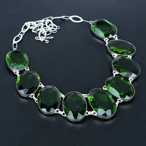 Peridot Oval Gemstone 925 Sterling Silver Handmade Jewelry Necklace 18" VJ 795 - Picture 1 of 6