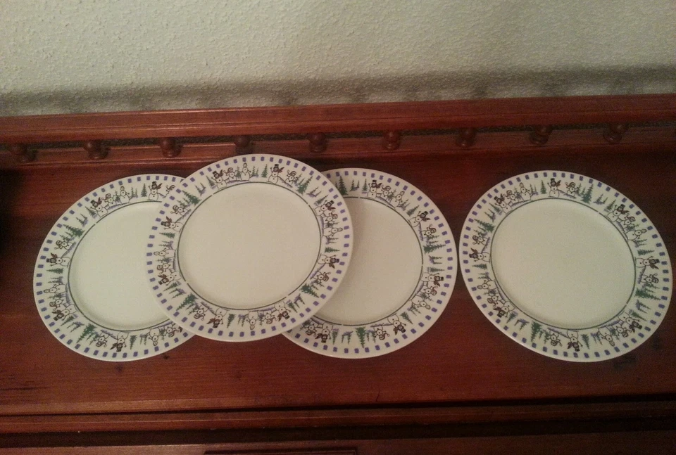 4 platos de postre Libbey vajilla muñeco de nieve y pinos ensalada almuerzo  Foto 1 de 4