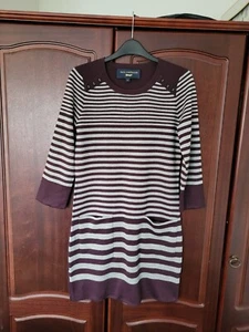 Paul Costelloe Wool Mix Jumper Dress Damson & Grey Stripe. Size M UK10 Winter - Picture 1 of 8