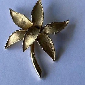 Spilla Corona Trifari anni '50 Multifoglia Ramo Spazzolato Tono Oro Spazzolato 3"" Vintage - Foto 1 di 3