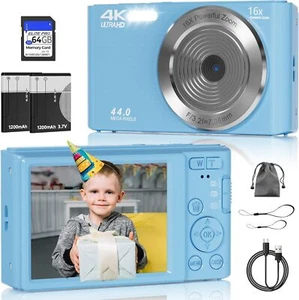 Digital Camera 64GB HD 4k 44MP 2.4'' LCD Display Screen 16X Zoom Anti-Shake - Afbeelding 1 van 7
