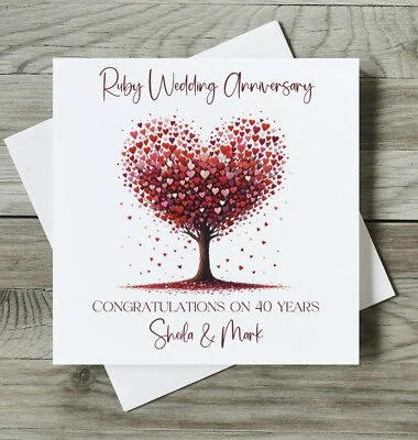 CREATED BY MRS WINDSOR PERSONALISED RUBY WEDDING ANNIVERSARY CARDS 40 Years 40th anniversary card