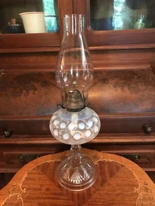 Elson Glass Company No. 600 Inverted Thumbprint and Fan kerosene lamp. - Picture 1 of 5