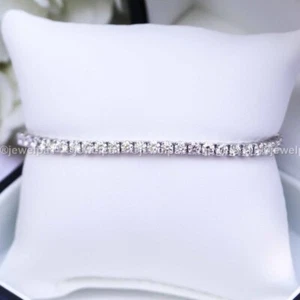 7" Inch Long Tennis Bracelet Solid 14K White Gold 6 CT Round Brilliant Cut VVS1 - Picture 1 of 8