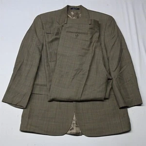 Vtg Chaps Ralph Lauren 40R 34x30 Brown Glenn Check Wool Cashmere Suit - Picture 1 of 12