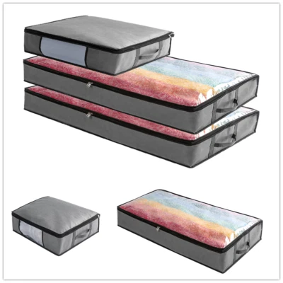 1/3Pcs Large Underbed Clothes Storage Bags Zipped Organizer Wardrobe Cube Boxes  - Image 1 of 4