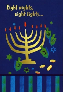 Funny HANUKKAH Card FOR FRIEND, Eight Nights Lights PARTY Menorah by Hallmark +✉ - Picture 1 of 5