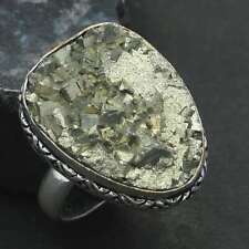 Apache Pyrite Druzy Gemstone Ethnic Handmade Ring Jewelry US Size-7.75 AR-5007
