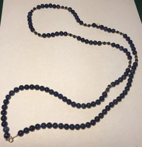 14K Solid Gold Natural Lapis Lazuli and Gold Bead Necklace Stunning 30" 14kt - Picture 1 of 8