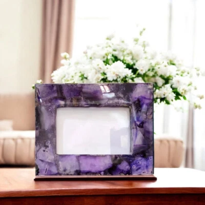 Elegante marco de fotos de ágata de 10"x8" - piedra natural para decoración de marcos de hogar y oficina Foto 1 de 4