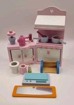 ELC Wooden Dolls House Furniture Rosebud Cottage Bundle.. - Image 1 of 4