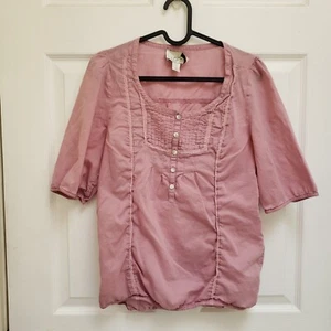 Loft Pink Half Sleeve Pleat Accent Cotton Popover Blouse Womens Size XS - Picture 1 of 7