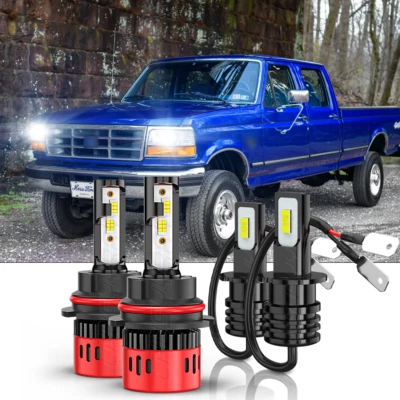 For Ford F250 1994-1996 White LED Headlight Fog Light Bulbs Combo Kit 9007+H3 - Image 1 of 4