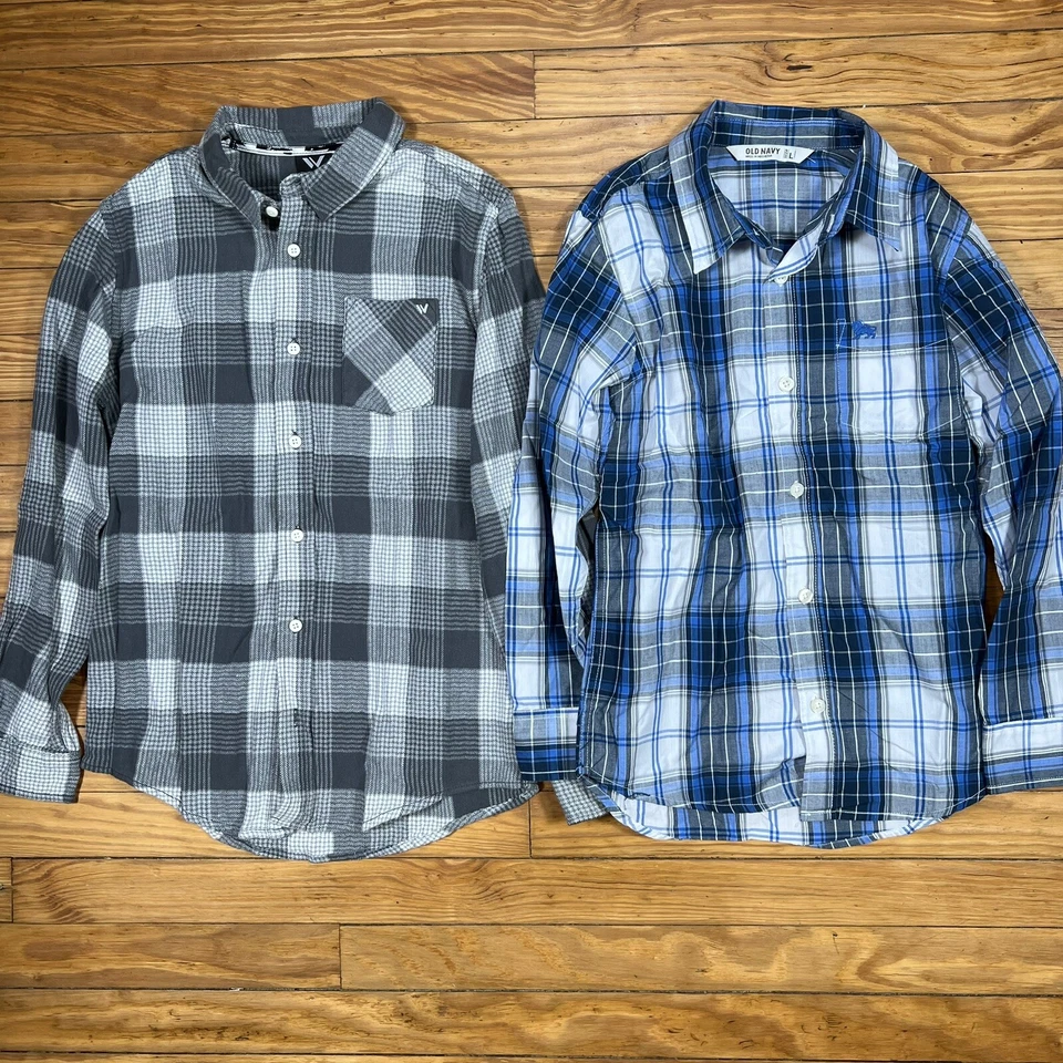 Lot of 2 Long Sleeve Button Up Plaid Shirts Boys Size YL Large Shaun White     U - Image 1 of 4