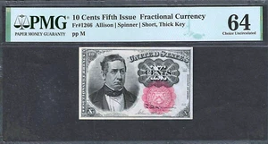 1874 FRACTIONAL 10 CENTS NOTE ~ FR 1266 ~ MEREDITH ~ PMG CHOICE UNCIRCULATED 64 - Picture 1 of 2