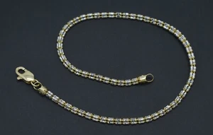 Real 10k Two Tone Gold ice Link Snack Chain Bracelet Lobster Clasp 7'' 4gr - Picture 1 of 4