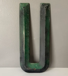 VTG Salvage Large Industrial 14" Metal Letter U Signage Patina Rustic Decor - Picture 1 of 5