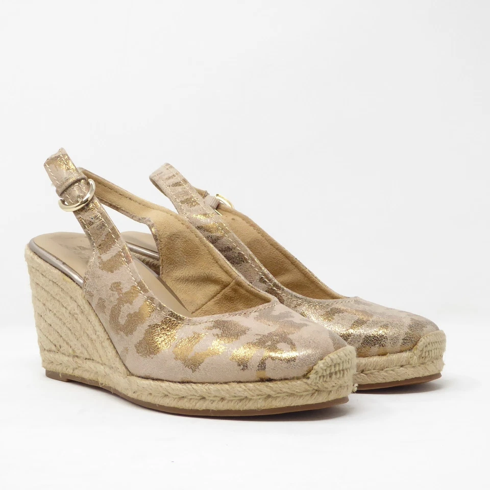Sapatos Naturalizer Pearl Slingback Espadrille Wedge Gold Animal Print EUA 7M - Imagem 1 de 4