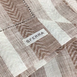 SFERRA Ascot Striped 8 Placemats with 8 Matching Napkins Linen Hemstitch Nutmeg - Picture 1 of 10