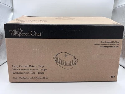 The Pampered Chef Deep Covered Baker 3.1 Qt - Taupe 1358 - BRAND NEW OPEN BOX - Image 1 of 4