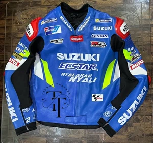 Suzuki Ecstar Motorbike Jacket Motorcycle Sports Racing Cowhide Leather Jacket - Picture 1 of 4