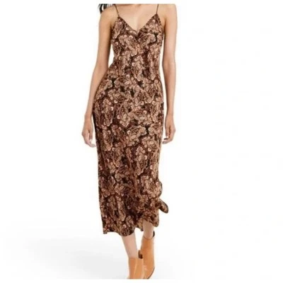 Nili Lotan Target Dress Womens Medium Black Paisley Slip Midi Boho Country Y2K - Image 1 of 4