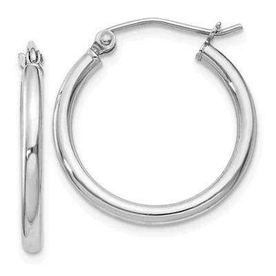 Sterling Silver 2x20mm Rhodium Plated Polished Hoop Earrings - Image 1 of 4
