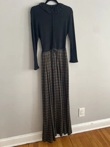 Vintage I Magnin STRICK KONTRAST GERIPPT LANGARM Lurex Maxikleid einfarbig gestreift M  - Bild 1 von 11