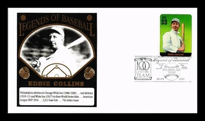 DR JIM STAMPS US COVER EDDIE COLLINS LEGENDS OF BASEBALL FDC THERMOGRAPHED - Image 1 of 2
