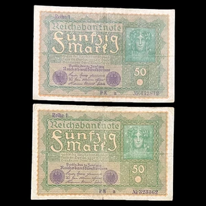 2x 1919 German 50 Mark Banknote WW1 WWI Military Inflation Fascist Hitler Nazi - Picture 1 of 8
