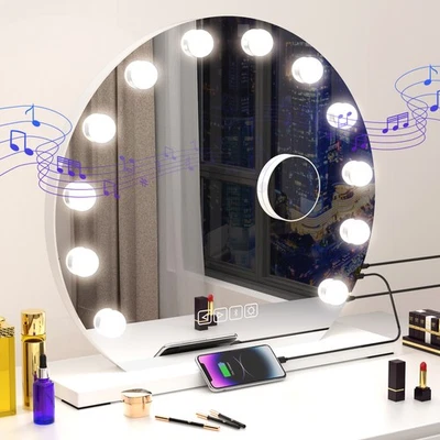NOBRAND LED Music Makeup Mirror w/ Bluetooth Speaker 10X Magnifying Mirror Rechargeable