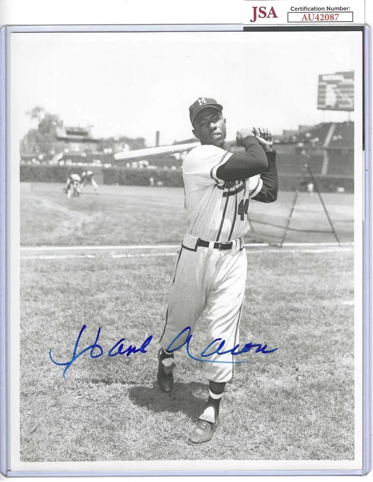 Hank Aaron Autographed George Brace 8x10 Photo Milwaukee Braves Baseball JSA - Image 1 of 1