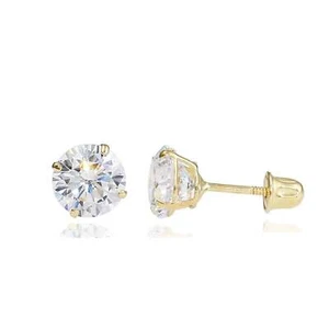 14K Gold GRA Certified D-VVS1 Round Moissanite Screw Back Studs Earrings - Picture 1 of 8